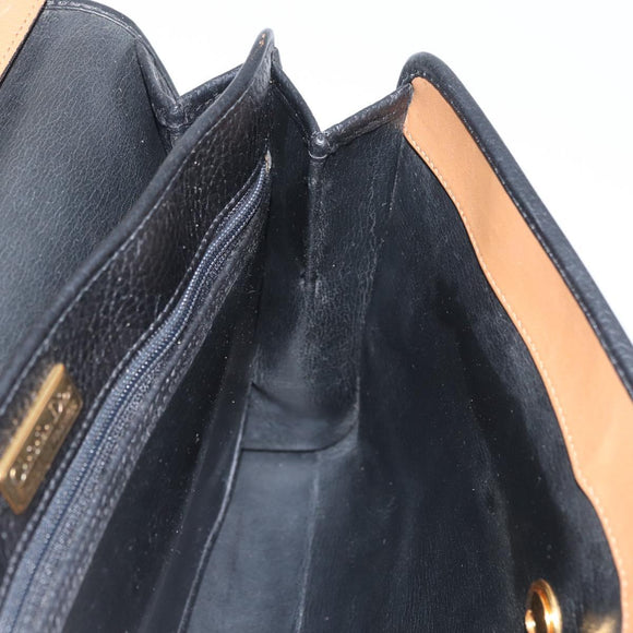 Christian Dior Shoulder Bag Leather Black Gold Auth LNZ994