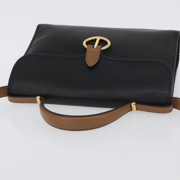 Christian Dior Shoulder Bag Leather Black Gold Auth LNZ994