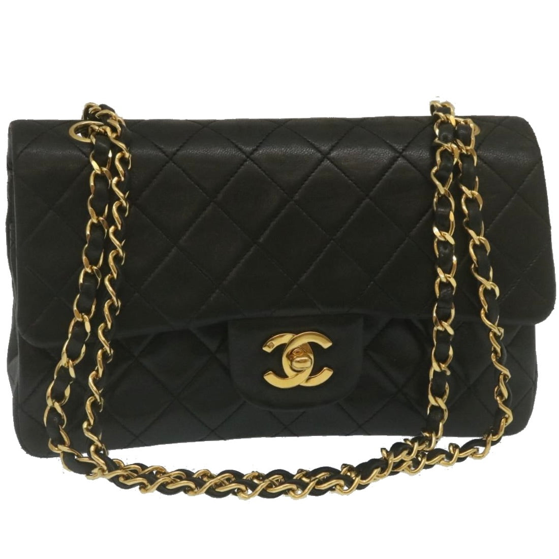 CHANEL Classic Matelasse 23 Chain Flap Shoulder Bag Lamb Skin Black Auth 67486A