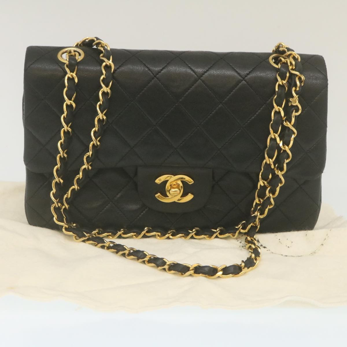 CHANEL Classic Matelasse 23 Chain Flap Shoulder Bag Lamb Skin Black Auth 67486A