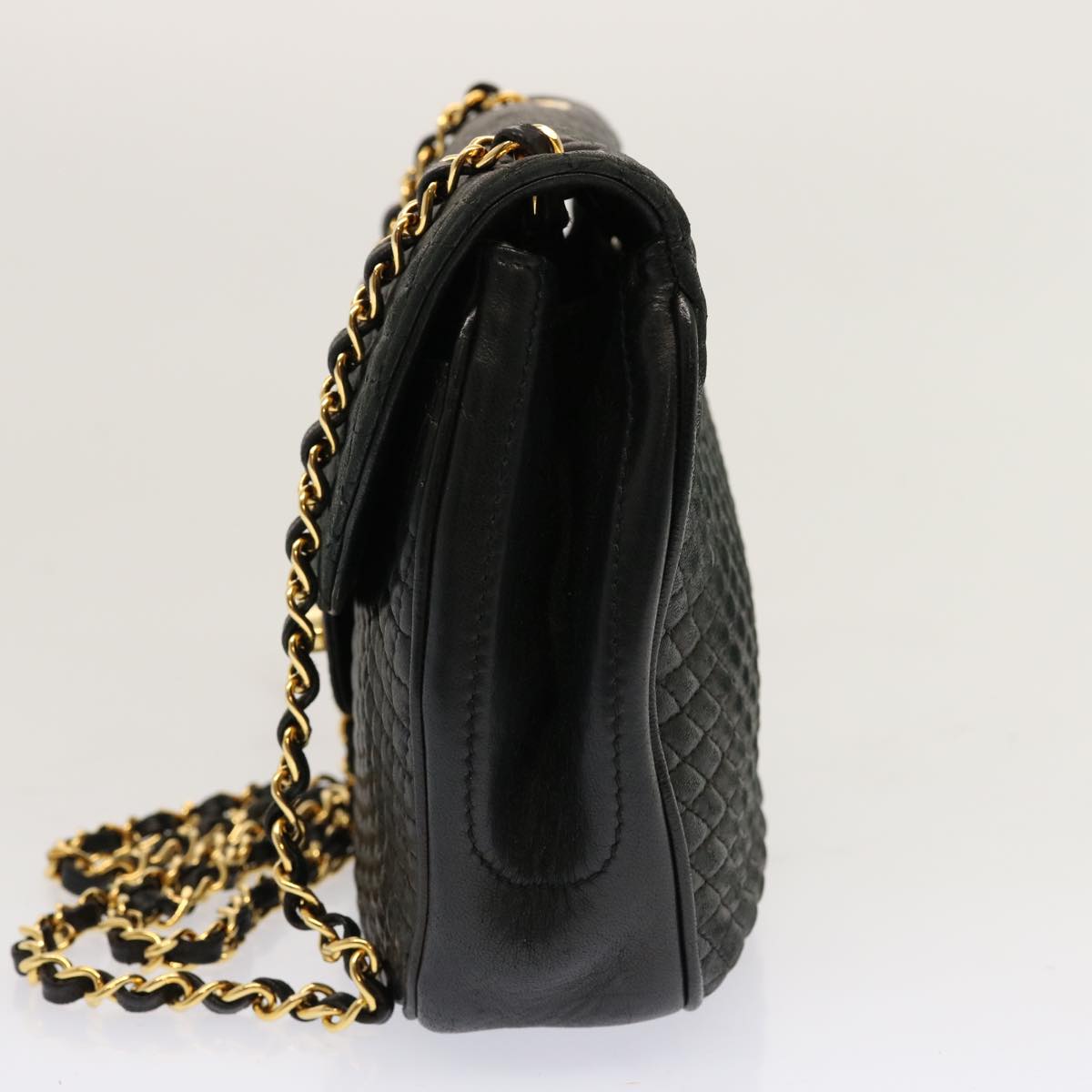 BALLY Quilted Chain Shoulder Bag Leather Black Auth mr008