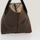 Burberrys Nova Check Blue Label Tote Bag Nylon Brown Auth mr010-3