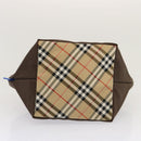 Burberrys Nova Check Blue Label Tote Bag Nylon Brown Auth mr010-5