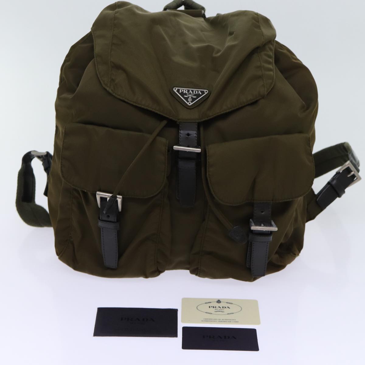 PRADA Backpack Nylon Khaki Auth mr019