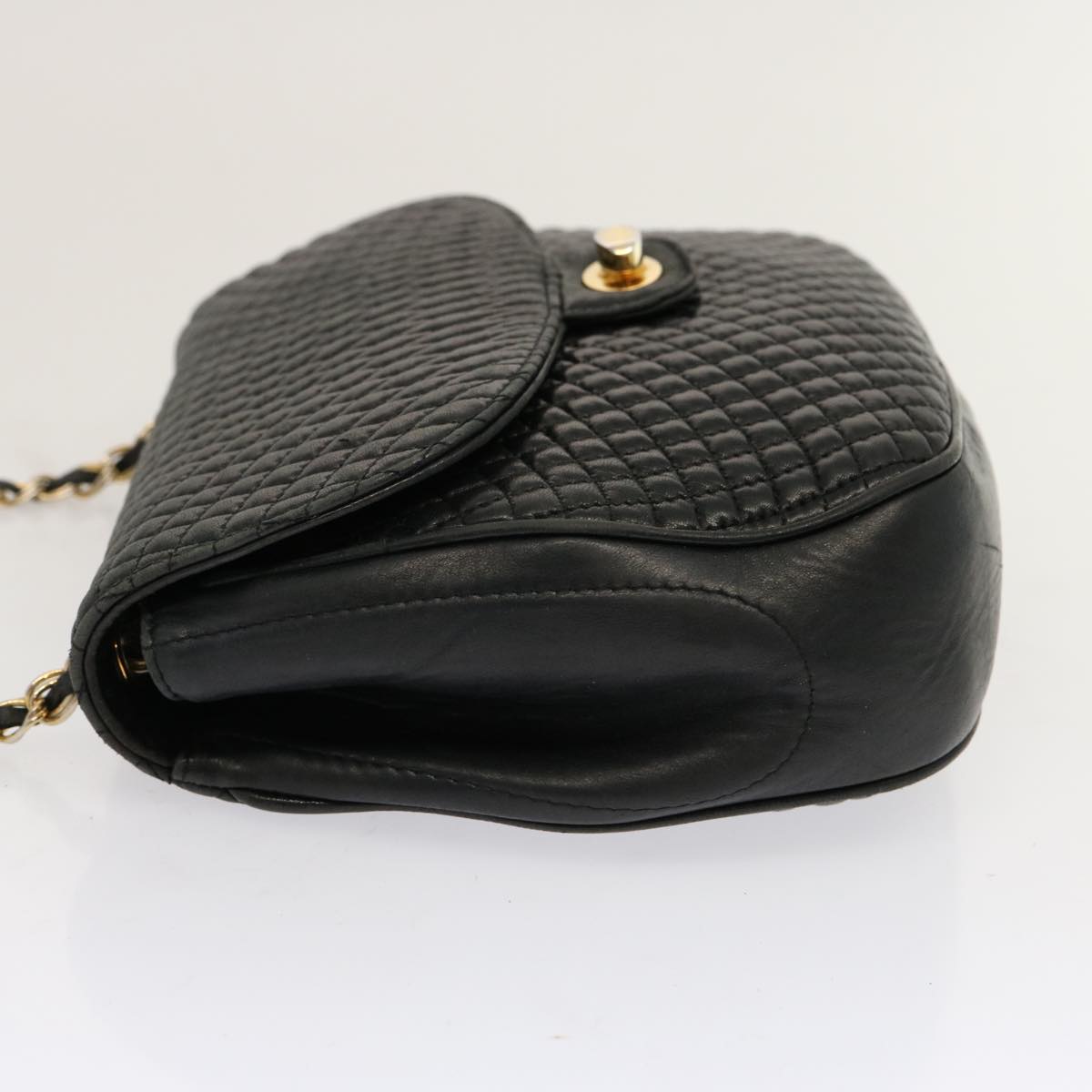 BALLY Quilted Chain Shoulder Bag Leather Black Auth mr022
