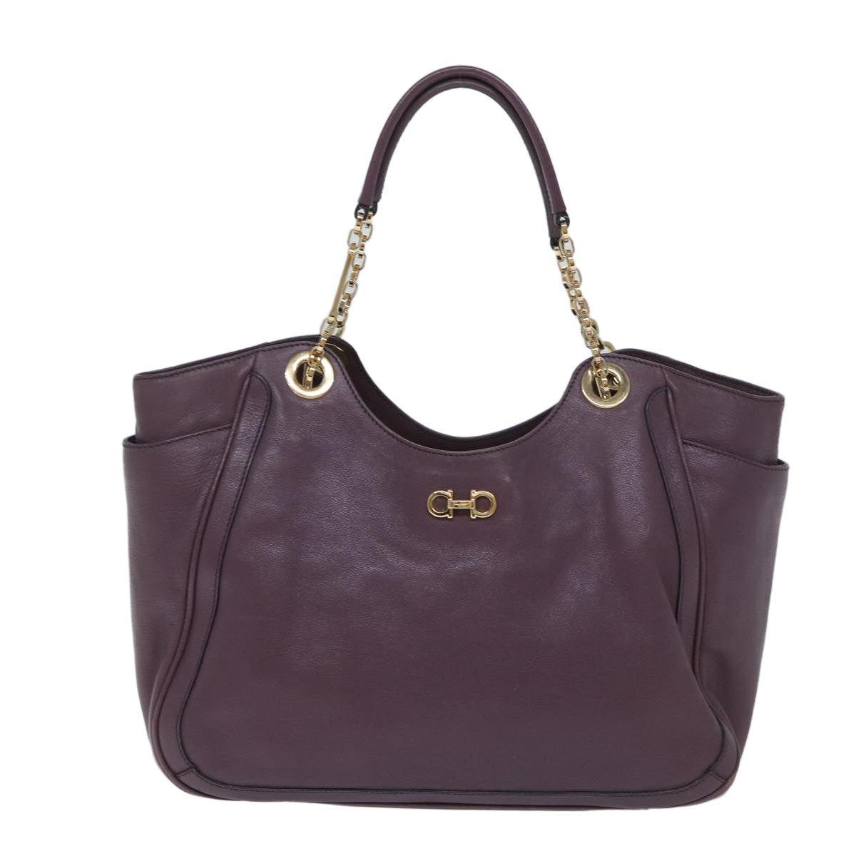 Salvatore Ferragamo Chain Hand Bag Leather Purple Auth mr025