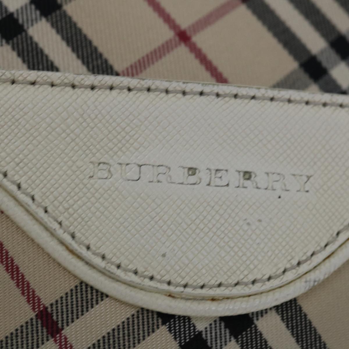 BURBERRY Nova Check Hand Bag Canvas Beige White Auth mr032