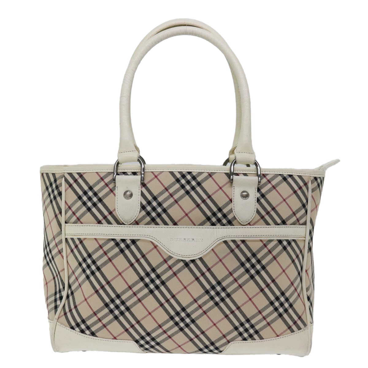 BURBERRY Nova Check Hand Bag Canvas Beige White Auth mr032