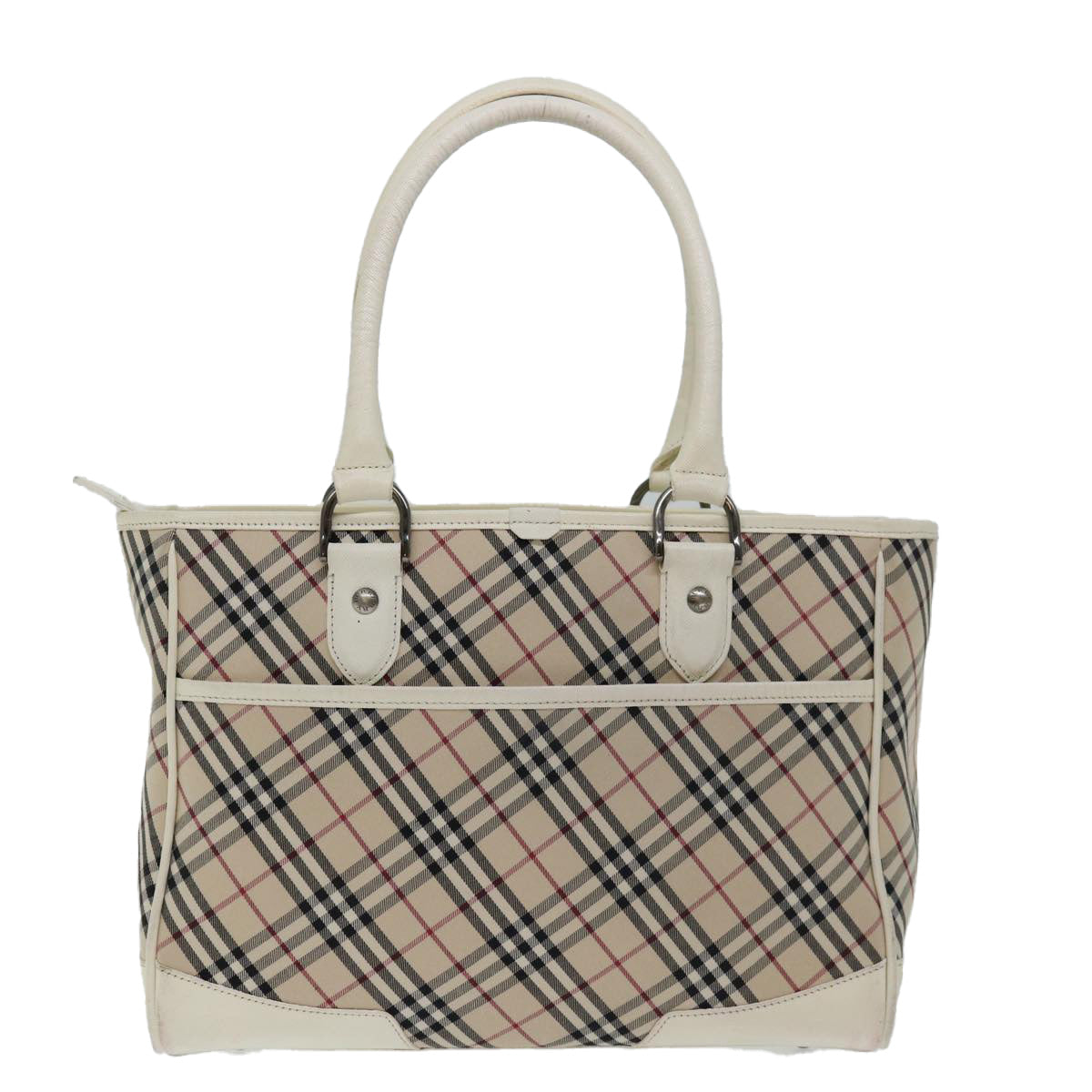 BURBERRY Nova Check Hand Bag Canvas Beige White Auth mr032