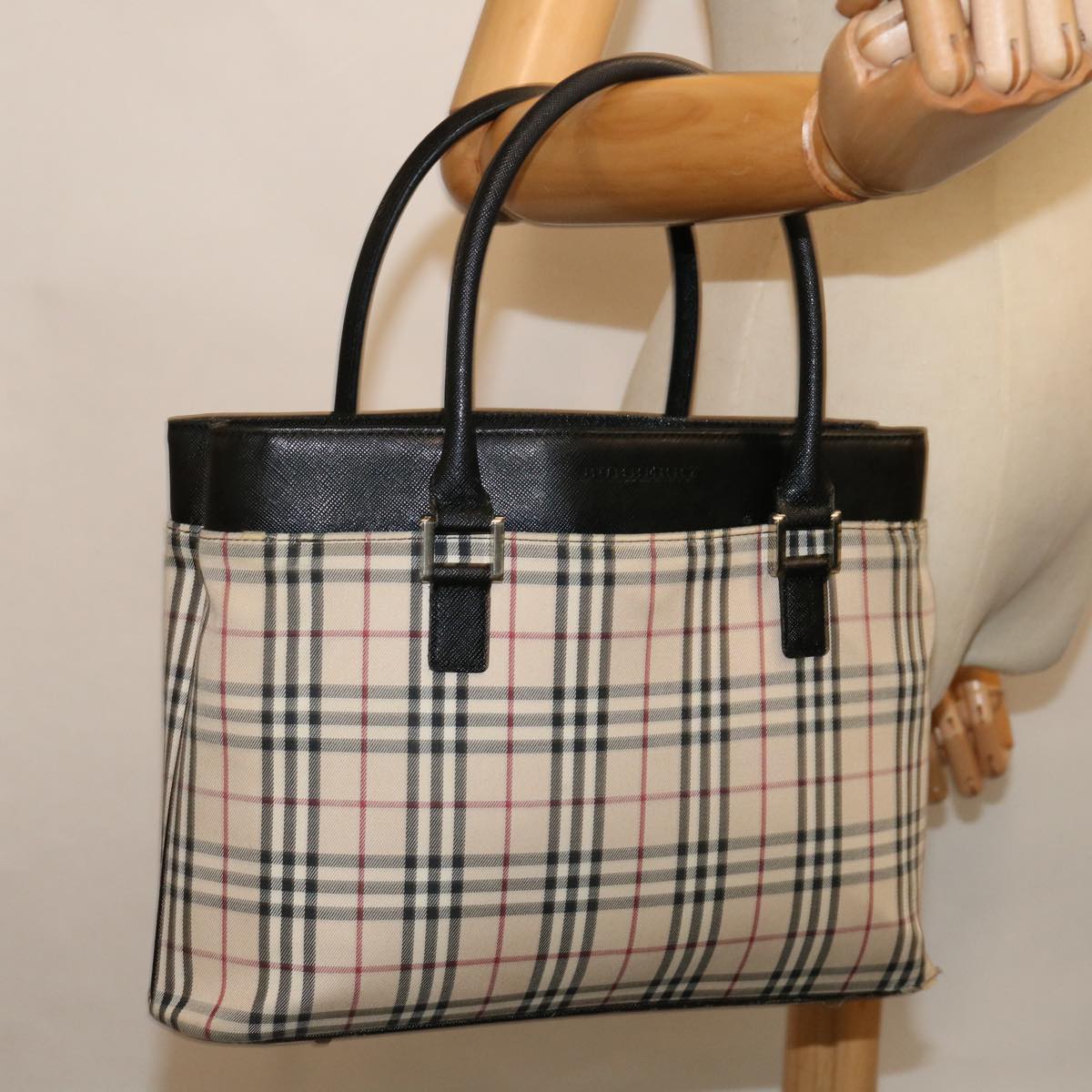 BURBERRY Nova Check Hand Bag Canvas Beige Brown Auth mr059