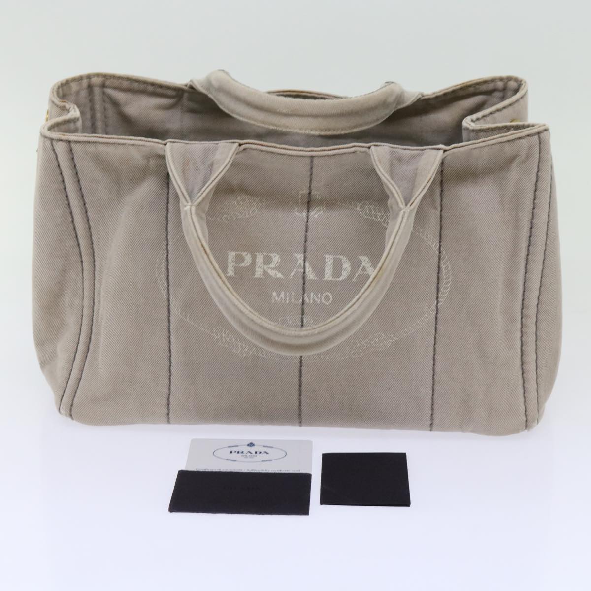 PRADA Canapa MM Hand Bag Canvas Gray Auth mr062