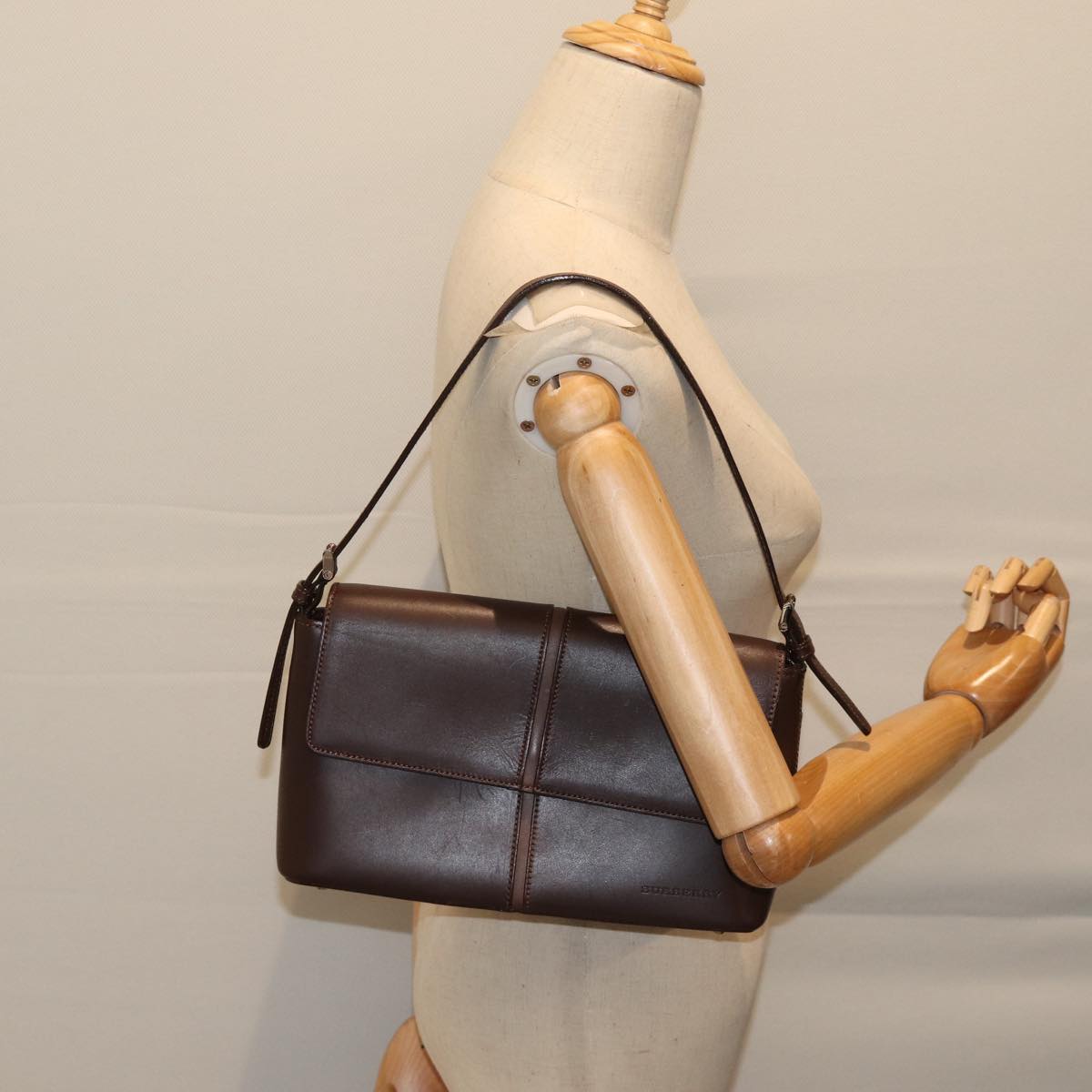 BURBERRY Shoulder Bag Leather Brown Auth mr063