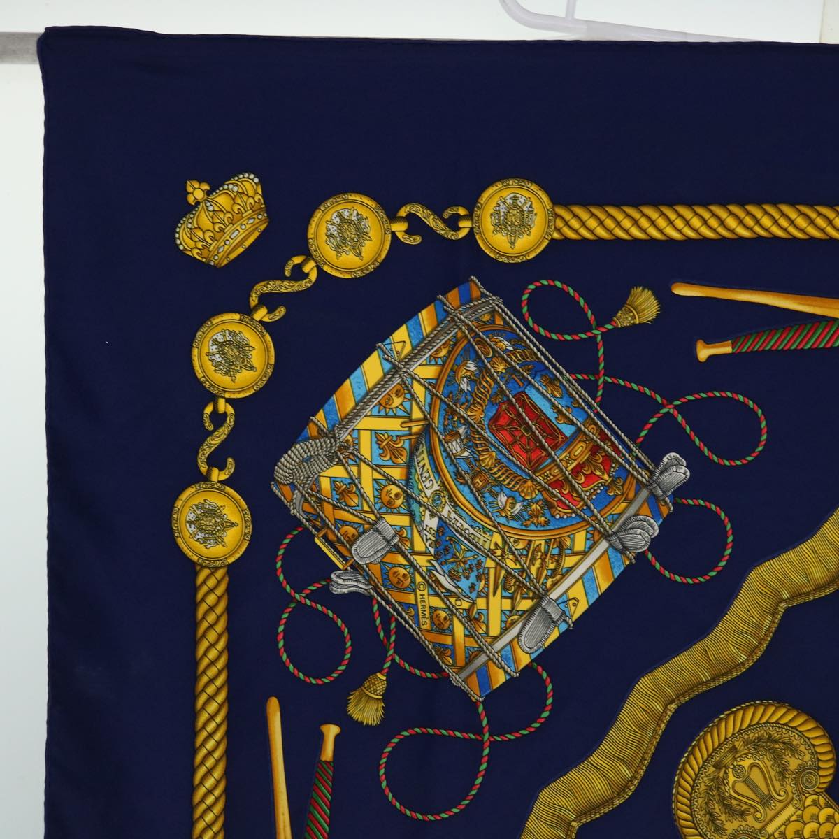 HERMES Carre 90 LES TAMBOURS Scarf Silk Navy Auth mr066 - 0