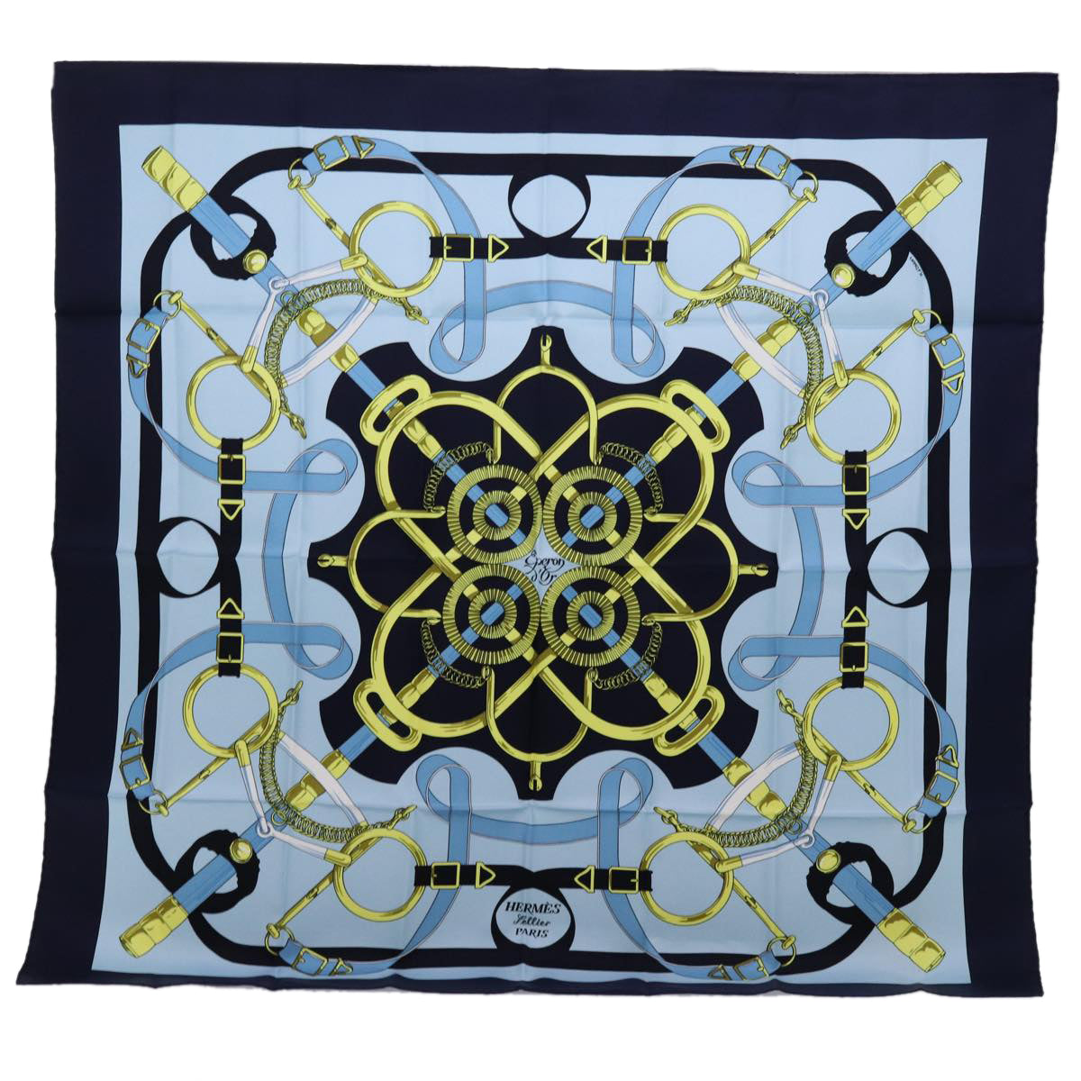 HERMES Carre 90 Eperon d'Or Scarf Silk Navy Auth mr068
