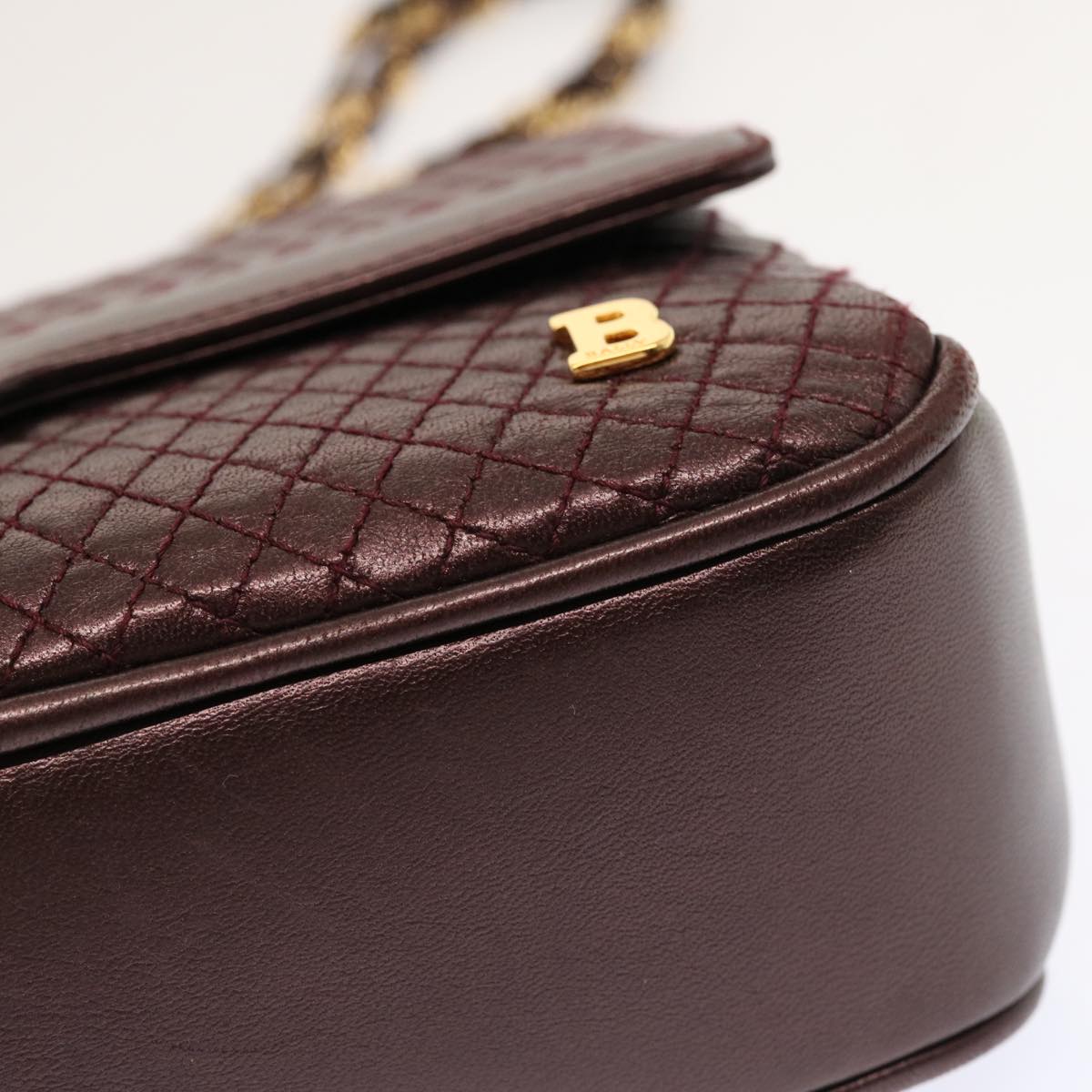 BALLY Quilted Shoulder Bag Leather Purple Auth mr084