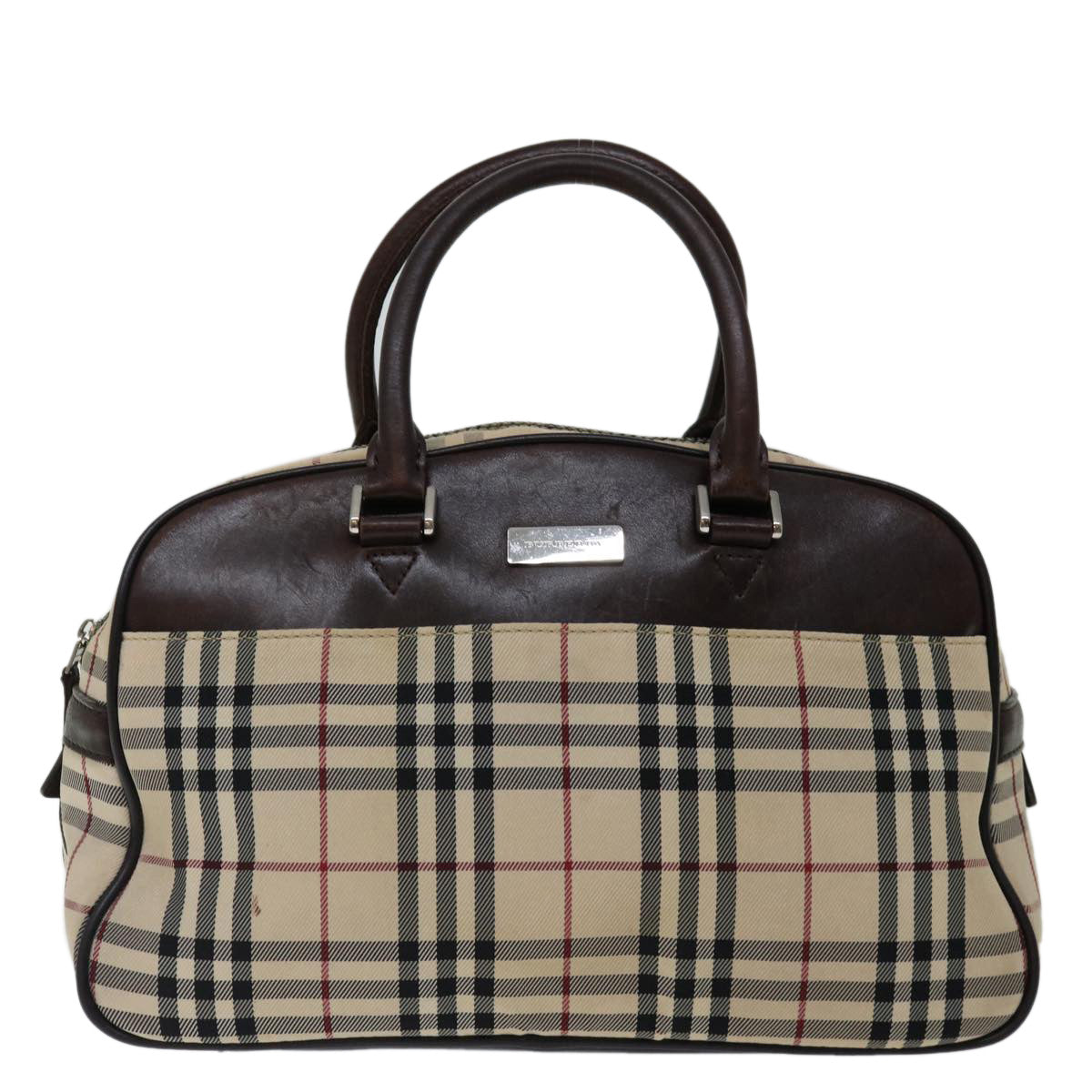 BURBERRY Nova Check Hand Bag Nylon Beige Auth mr097