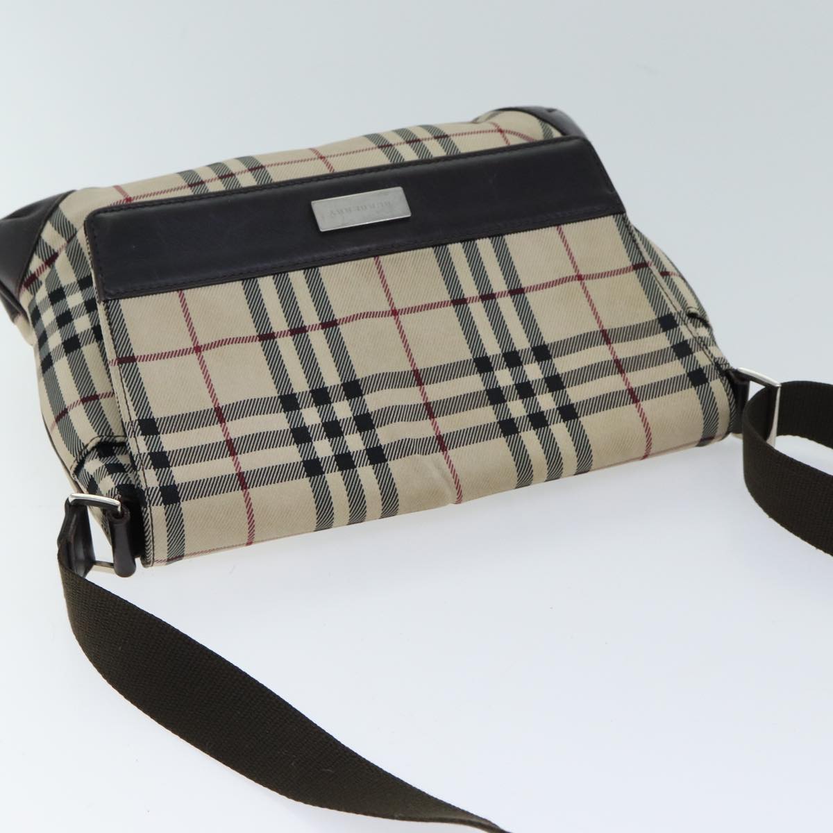 BURBERRY Nova Check Shoulder Bag Nylon Beige Auth mr099