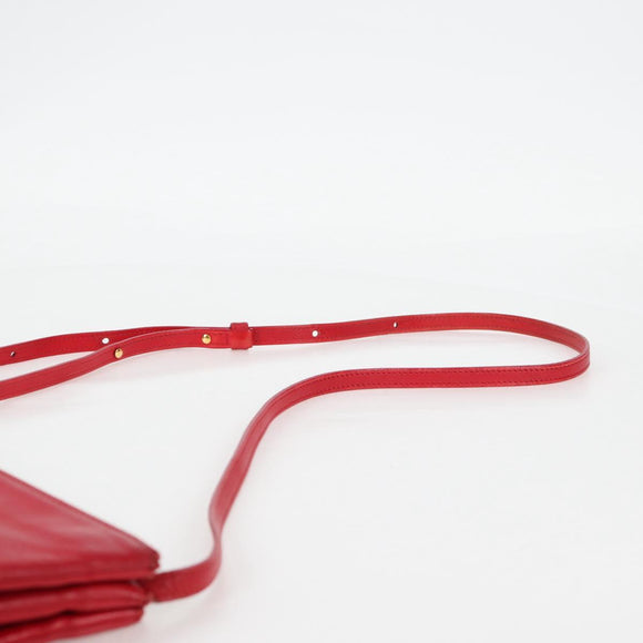 CELINE Trio Shoulder Bag Leather Red Gold Auth mr1004