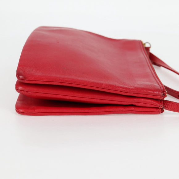 CELINE Trio Shoulder Bag Leather Red Gold Auth mr1004