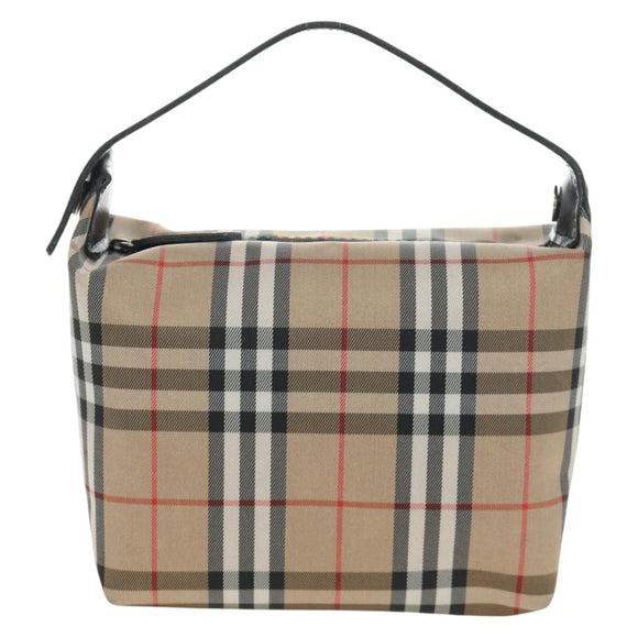 BURBERRY Nova Check Shoulder Bag Nylon Beige Black Silver Auth mr1010