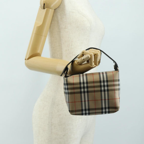 BURBERRY Nova Check Shoulder Bag Nylon Beige Black Silver Auth mr1010