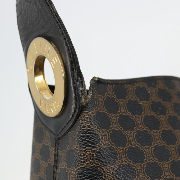 CELINE Macadam Canvas Shoulder Bag PVC Leather Black Gold Auth mr1013