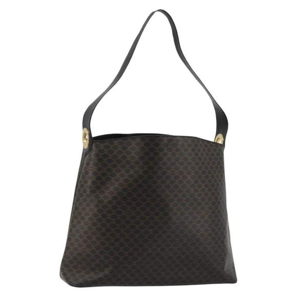 CELINE Macadam Canvas Shoulder Bag PVC Leather Black Gold Auth mr1013
