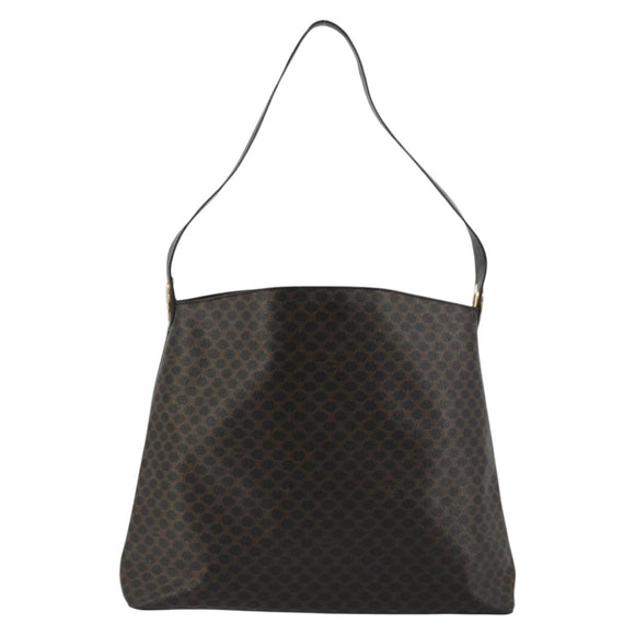 CELINE Macadam Canvas Shoulder Bag PVC Leather Black Gold Auth mr1013