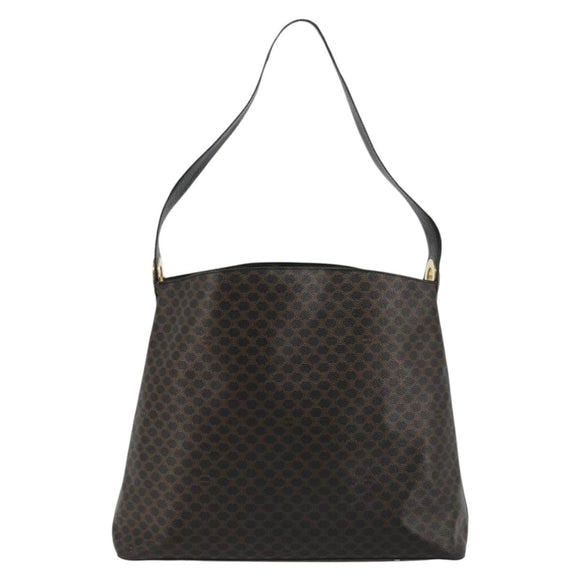 CELINE Macadam Canvas Shoulder Bag PVC Leather Black Gold Auth mr1013