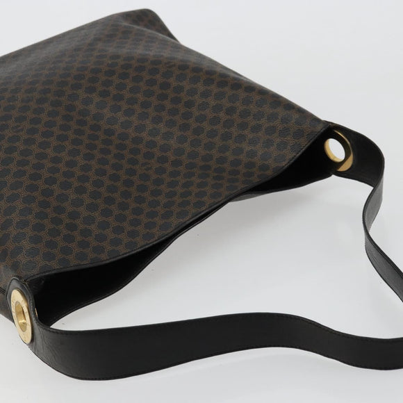 CELINE Macadam Canvas Shoulder Bag PVC Leather Black Gold Auth mr1013