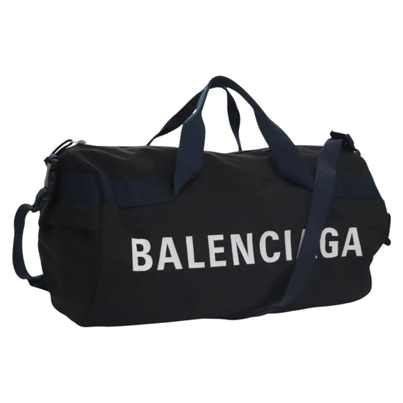 BALENCIAGA Boston Bag Canvas Black Silver Auth mr1018V