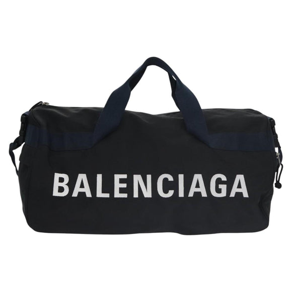 BALENCIAGA Boston Bag Canvas Black Silver Auth mr1018V