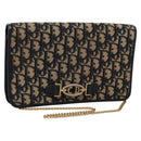 Christian Dior Trotter Canvas Chain Shoulder Bag Navy Gold Auth mr1030-1