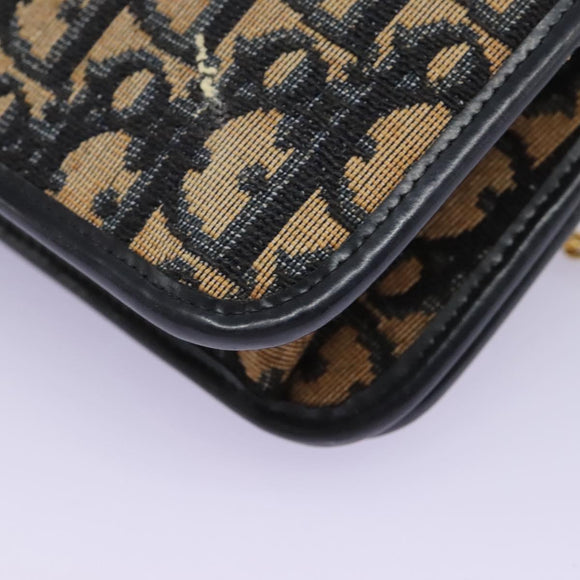 Christian Dior Trotter Canvas Chain Shoulder Bag Navy Gold Auth mr1030