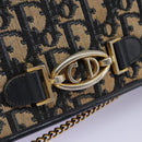 Christian Dior Trotter Canvas Chain Shoulder Bag Navy Gold Auth mr1030-15