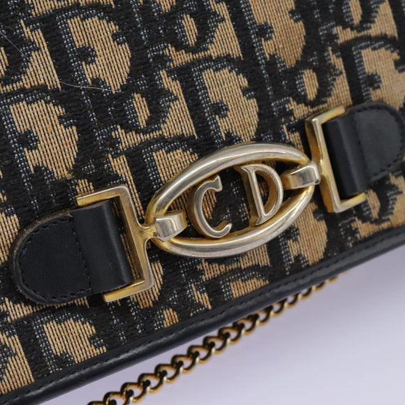 Christian Dior Trotter Canvas Chain Shoulder Bag Navy Gold Auth mr1030