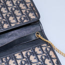 Christian Dior Trotter Canvas Chain Shoulder Bag Navy Gold Auth mr1030-17