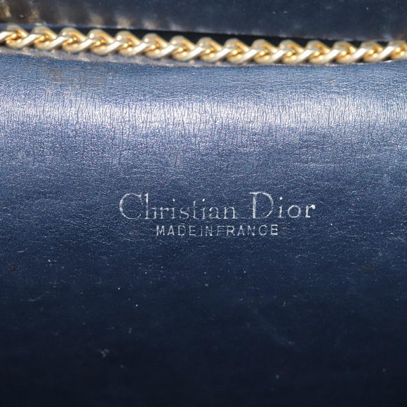 Christian Dior Trotter Canvas Chain Shoulder Bag Navy Gold Auth mr1030