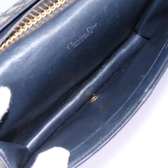 Christian Dior Trotter Canvas Chain Shoulder Bag Navy Gold Auth mr1030