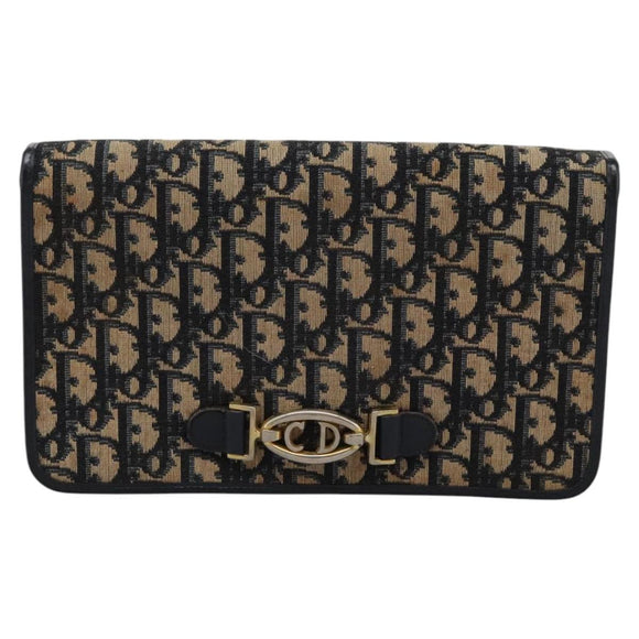 Christian Dior Trotter Canvas Chain Shoulder Bag Navy Gold Auth mr1030