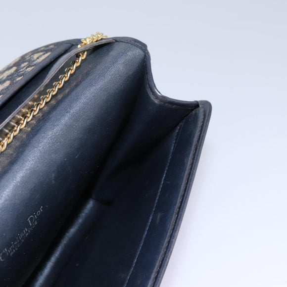 Christian Dior Trotter Canvas Chain Shoulder Bag Navy Gold Auth mr1030