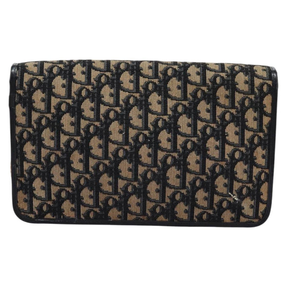 Christian Dior Trotter Canvas Chain Shoulder Bag Navy Gold Auth mr1030