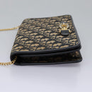 Christian Dior Trotter Canvas Chain Shoulder Bag Navy Gold Auth mr1030-4