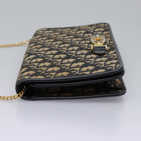 Christian Dior Trotter Canvas Chain Shoulder Bag Navy Gold Auth mr1030