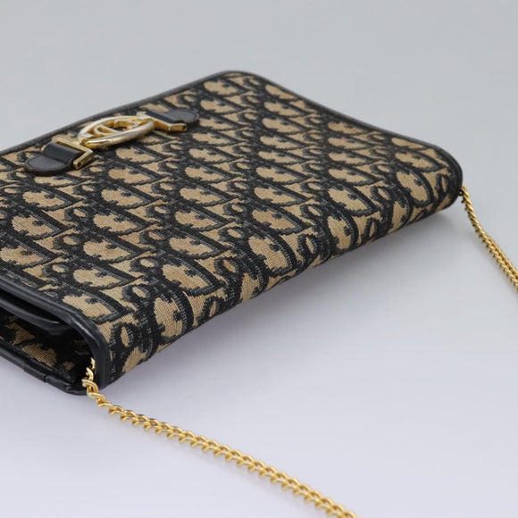 Christian Dior Trotter Canvas Chain Shoulder Bag Navy Gold Auth mr1030