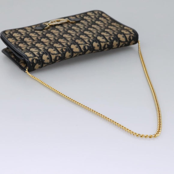 Christian Dior Trotter Canvas Chain Shoulder Bag Navy Gold Auth mr1030