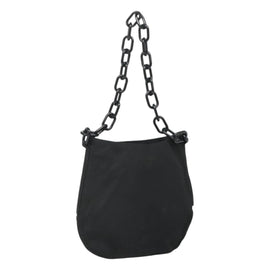 PRADA Chain Shoulder Bag Nylon Plastic Black Silver Auth mr1039