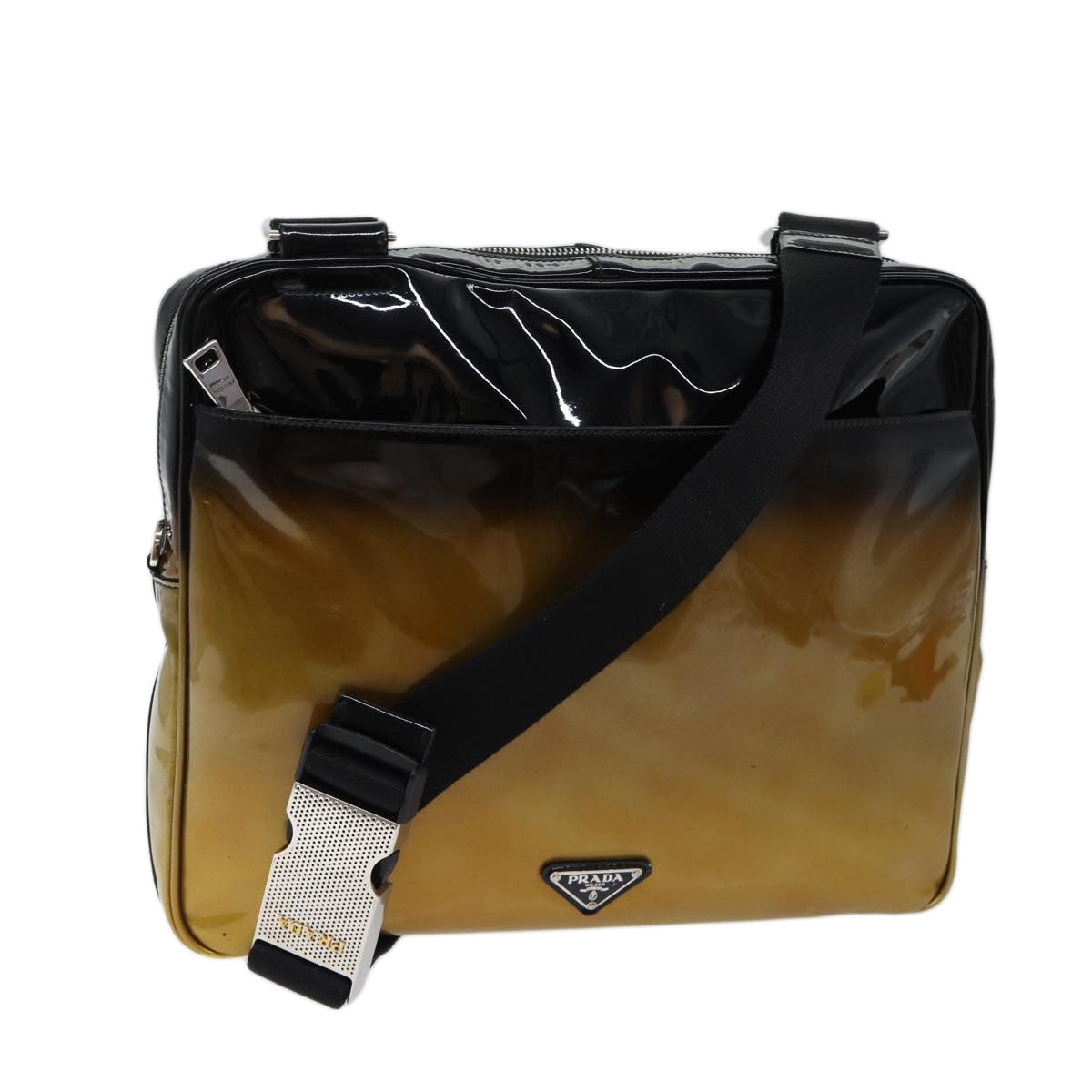 PRADA Shoulder Bag Patent leather Black Auth mr104