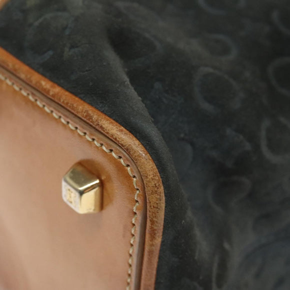 CELINE C Macadam Canvas Hand Bag Suede Gray Gold Auth mr1055