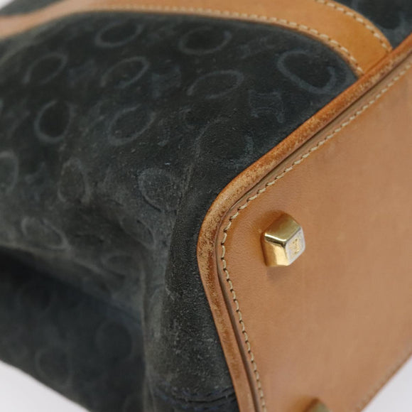CELINE C Macadam Canvas Hand Bag Suede Gray Gold Auth mr1055